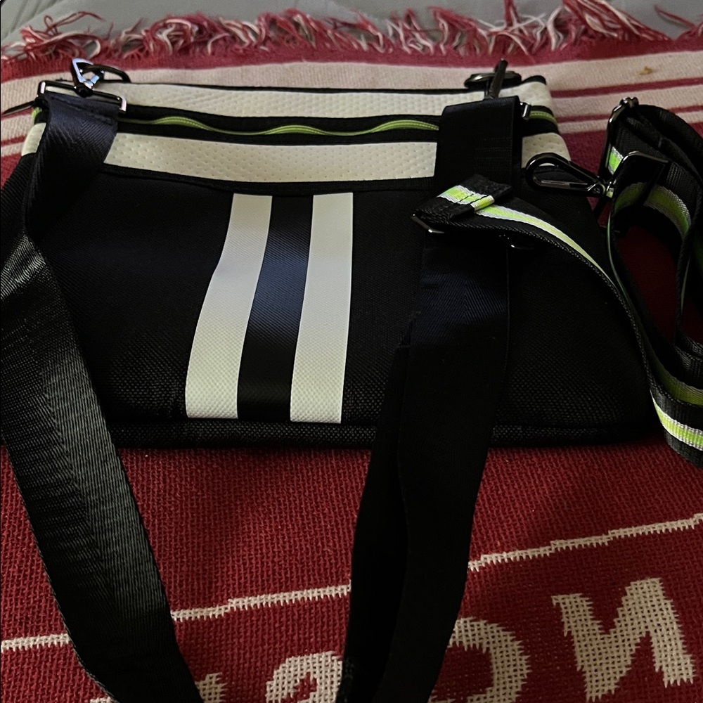 HAUTE SHORE Black and White Messenger Bag with Neon Accents